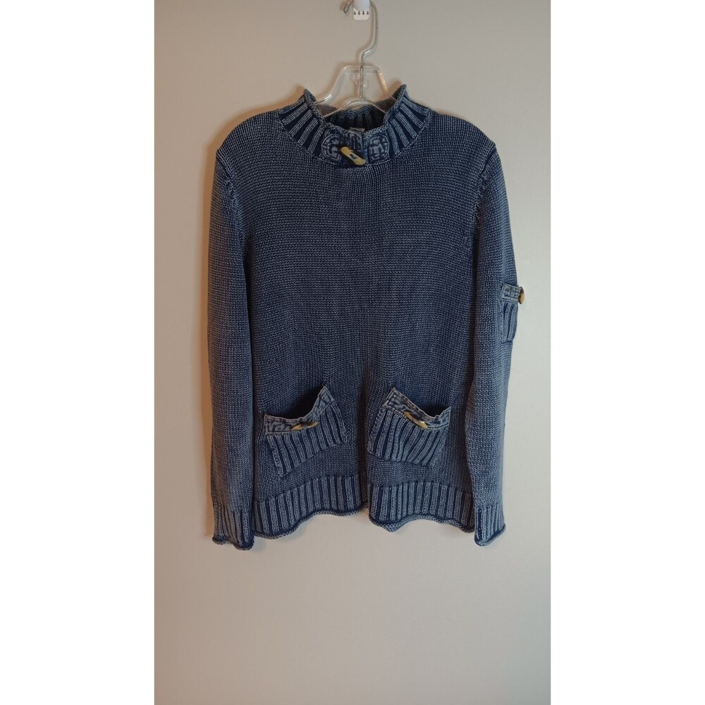 PBJ Vintage 90s Sweater Blue Denim Detail Sz Large Mock Neck